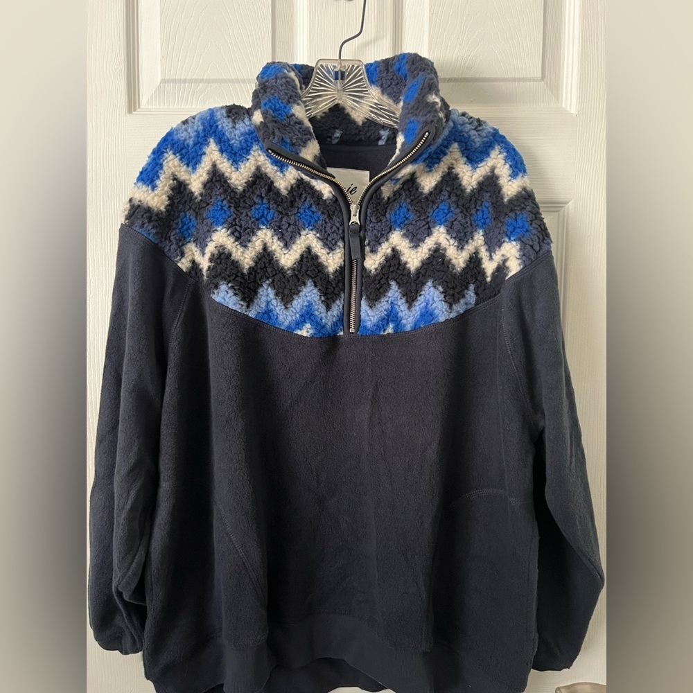 Aerie Oversized Blue and Black Chevron Quarter Zip Sweater NWT